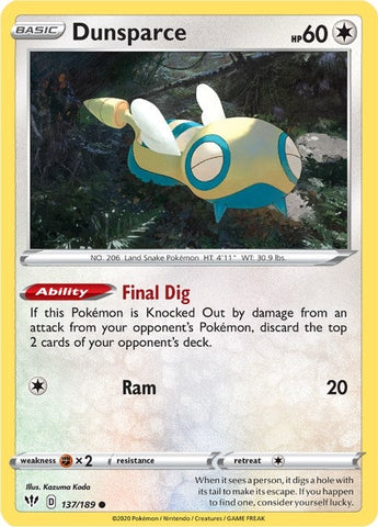 Image for Dunsparce (137/189) (SWSH03: Darkness Ablaze) - Pokemon