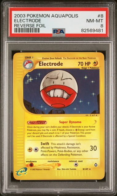 ELECTRODE - REVERSE FOIL - AQUAPOLIS - PSA 8 POKEMON Single