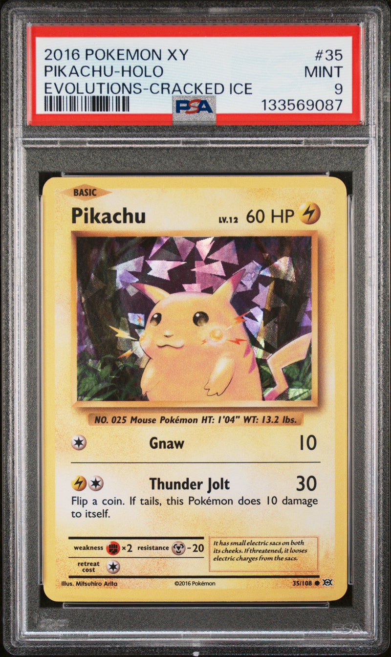 PIKACHU-HOLO - EVOLUTIONS-CRACKED ICE  - PSA 9 Pokemon Single