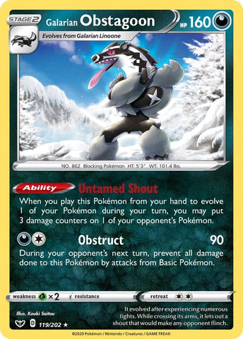 Image for Galarian Obstagoon (119/202) (SWSH01: Sword & Shield Base Set) - Pokemon