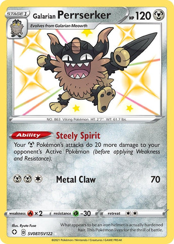 Image for Galarian Perrserker (SV087/SV122) (Shining Fates: Shiny Vault) - Pokemon