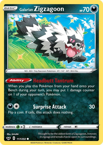 Image for Galarian Zigzagoon (117/202) (SWSH01: Sword & Shield Base Set) - Pokemon