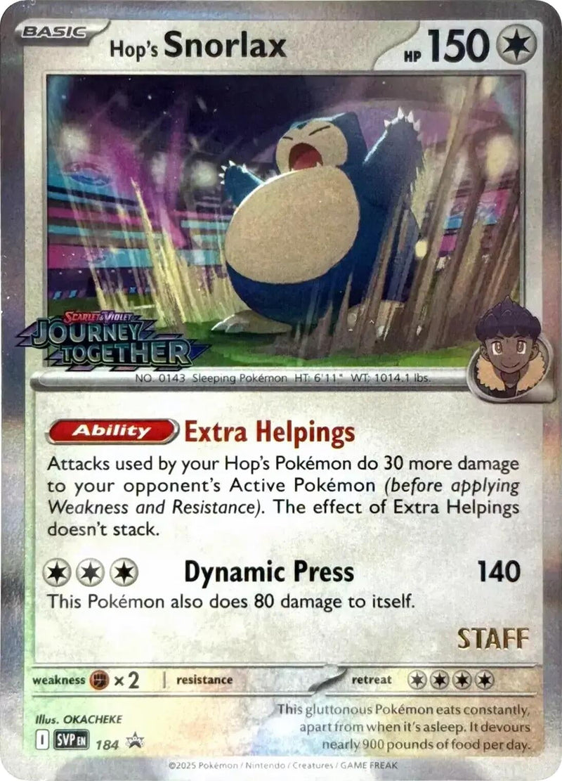 Image for Hop's Snorlax - 184 (Prerelease) [Staff] (184) (SV: Scarlet & Violet Promo Cards) - Pokemon
