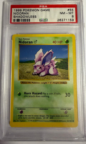 NIDORAN - SHADOWLESS COMMON - BASE SET - PSA 8 Pokemon Single