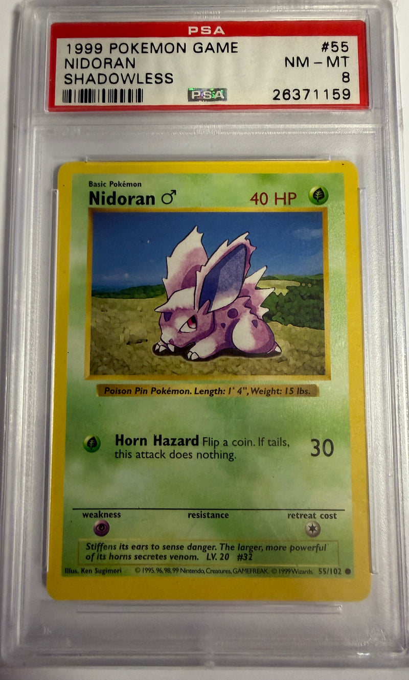 NIDORAN - SHADOWLESS COMMON - BASE SET - PSA 8 Pokemon Single