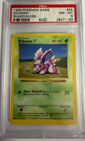 NIDORAN - SHADOWLESS COMMON - BASE SET - PSA 8 Pokemon Single