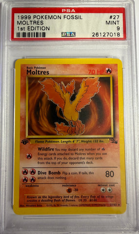 MOLTRES - 1ST EDITION  RARE - FOSSIL- PSA 9 Pokemon Single