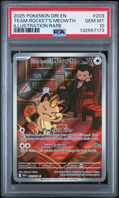 TEAM ROCKET'S MEOWTH - ILLUSTRATION RARE - DRI EN-DESTINED RIVALS - PSA 10 POKEMON Single