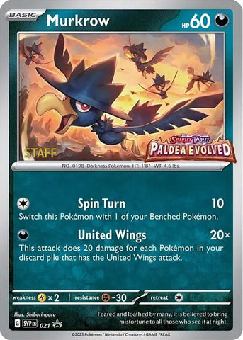 Image for Murkrow - 021 (Prerelease) [Staff] (021) (SV: Scarlet & Violet Promo Cards) - Pokemon