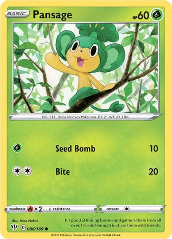 Image for Pansage (006/189) (SWSH03: Darkness Ablaze) - Pokemon