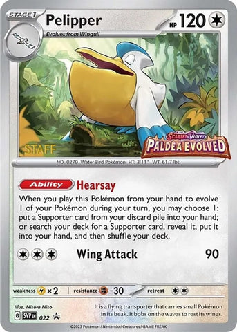 Image for Pelipper - 022 (Prerelease) [Staff] (022) (SV: Scarlet & Violet Promo Cards) - Pokemon