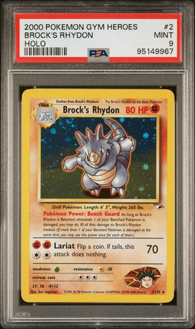 BROCK'S RHYDON HOLO - GYM HEROES -PSA 9 POKEMON Single