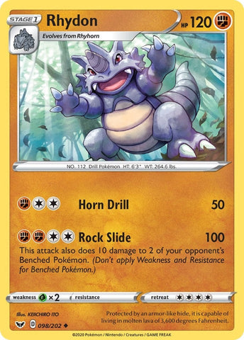 Image for Rhydon (098/202) (SWSH01: Sword & Shield Base Set) - Pokemon
