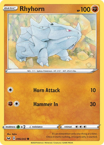 Image for Rhyhorn (096) (096/202) (SWSH01: Sword & Shield Base Set) - Pokemon