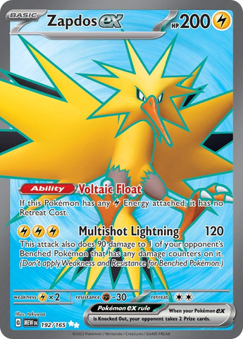 Image for Zapdos ex (192/165) (SV: Scarlet & Violet 151) - Pokemon