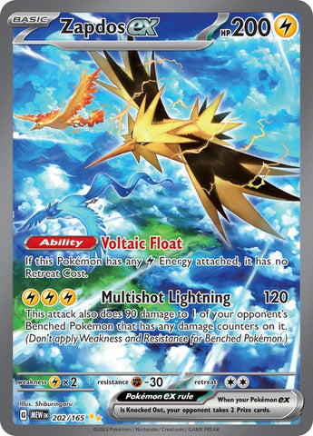 Image for Zapdos ex (202/165) (SV: Scarlet & Violet 151) - Pokemon