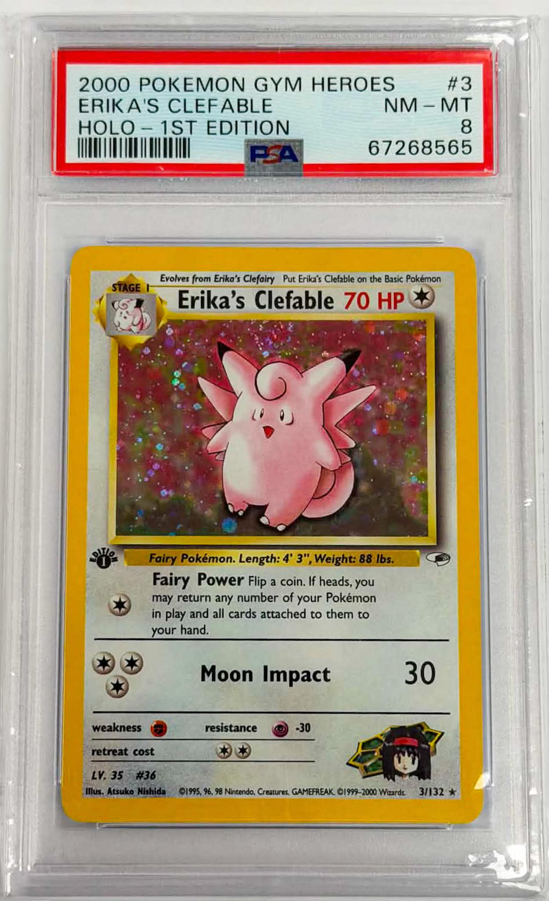 ERIKA'S CLEFABLE -  HOLO - 1ST EDITION - GYM HEROES - PSA 8